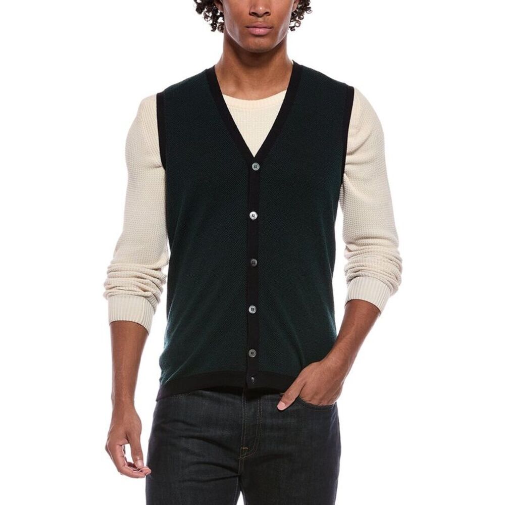 Slowear Mens Zanone Virgin Wool-Blend Cardigan Vest, Green